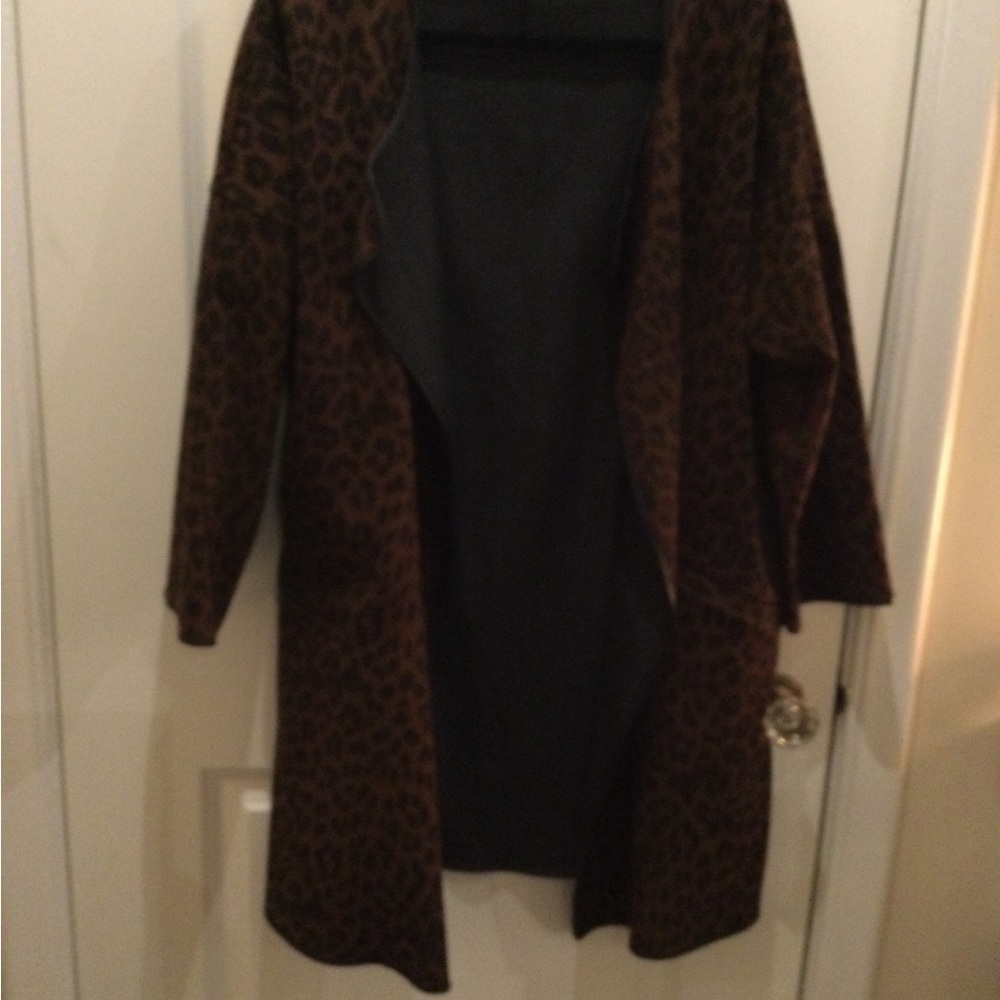 Animal print Leopard jacket wool blend with leather finition